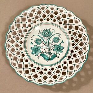 Vintage Pierced Edge Hand Painted Floral Plate